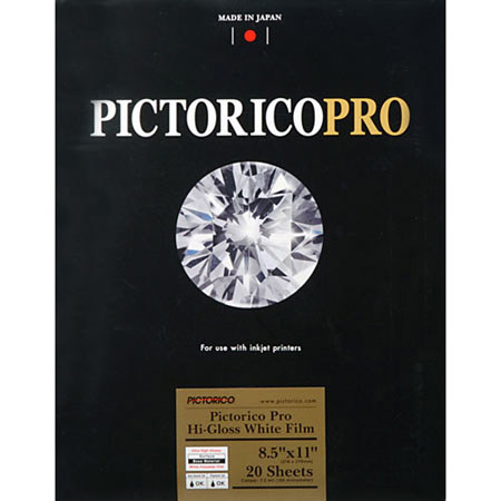 Pictorico PPF150, Pro Hi-Gloss White Inkjet Film, 7.3 mil., 260gsm, 8.5x11", 20 Sheets