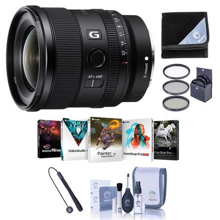 Sony FE 20mm f/1.8 G Full Frame E-Mount Lens Bundle with Accessories and PC  Software Suite