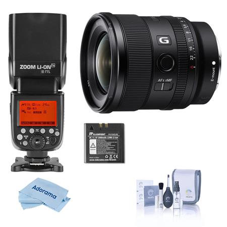Sony FE 20mm f/1.8 G Lens for Sony E with Flashpoint Zoom Li-ion R2 Flash  Kit
