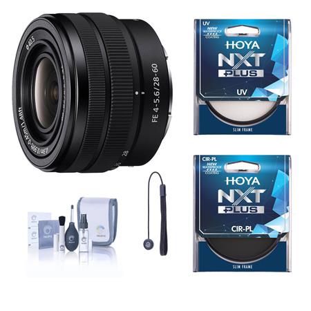 Sony FE 28-60mm f/4-5.6 Lens, Bundle with Hoya 40.5mm UV+CPL Filter Kit,  Cleaning Kit, Lens Cap Tether