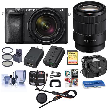 Sony Alpha a6400 Mirrorless Digital Camera with 18-135mm f/3.5-5.6 OSS Lens  - Bundle With Camera Case, 32GB SDHC Card, 55mm Filter Kit, Cleaning Kit,  
