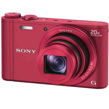 Sony Cyber-Shot DSC-WX300 Digital Camera, 18.2 Megapixel, 20x Optical Zoom, Full HD 1080p Video, WiFi Sharing, Red