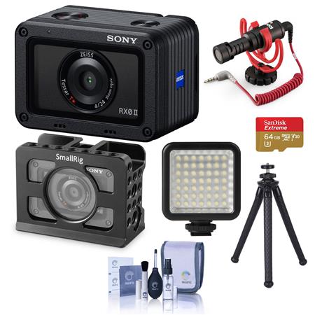 Sony Cyber-shot RX0 II Digital Camera - Bundle With mallRig Camera Cage,  RODE Video Compact On-Camera Microphone, 64GB MicroSDXC Card, Mini LED  Light, 