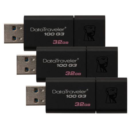 Technology 32GB DataTraveler 100 (G3) USB 3.0 Flash Drive, 3-Pack DT100G3/32GB-3P