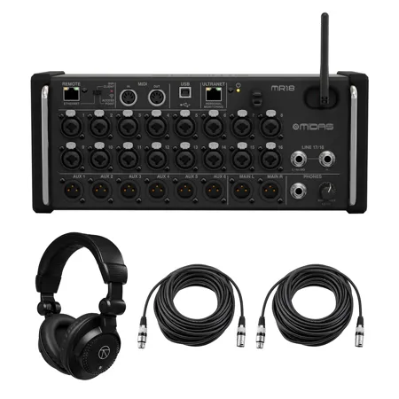 Midas MR18 18-Input Digital Mixer, with TAPH100 Headphones & 2x 50