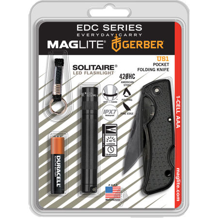 MagLite AAA LED Flashlight, Gerber US1 Folding Knife Kit, 47 Lumens SJ3ATMK