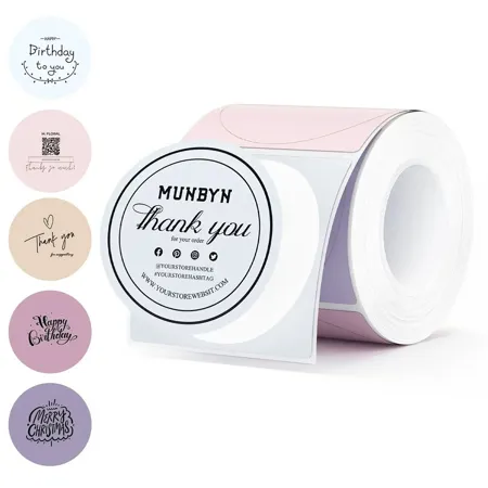 MUNBYN 1.96x1.96" Morandi Series Round Thermal Labels, 150 Labels Per Roll Pink