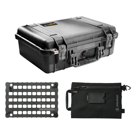 Pelican 1500 Watertight Hard Case, w/Panel Lid Organizer & Storage Pouch, Black
