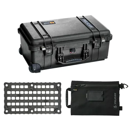 Pelican 1510 Watertight Wheeled Hard Case, w/Lid Organizer & Storage Pouch,Black