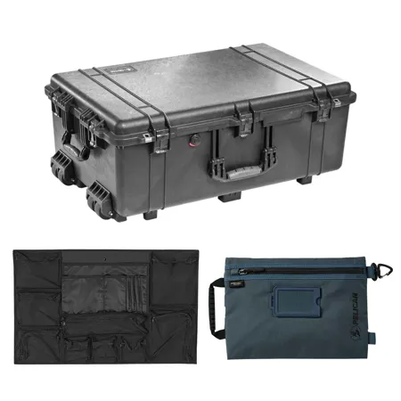 Pelican 1650 Watertight Wheeled Hard Case, Black, w/Lid Organizer, Storage Pouch