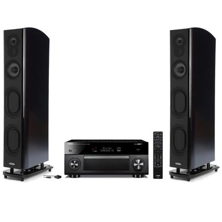 Polk 2x Lsim707 Floor Standing Speaker Mahogany W Yamaha Rx V2085