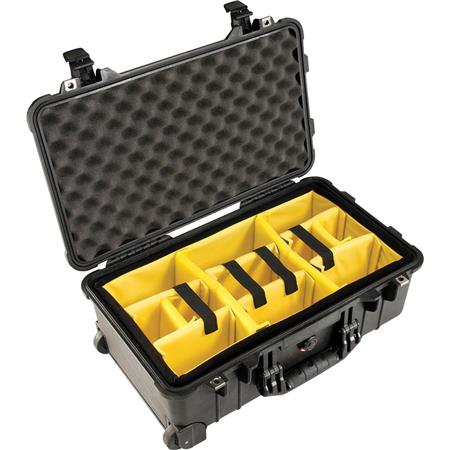 Pelican 1510 Carry On Case with Yellow and Black Divider Set and Wheels,  Black