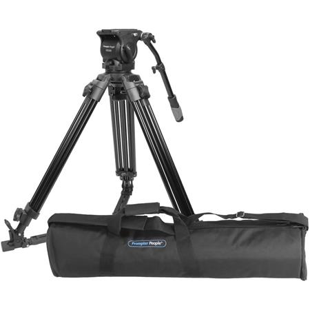 Prompter People TRI-HD300 3-Section Aluminum Heavy-Duty Tripod System with  100mm Fluid Head, Ground Splitter and Soft Padded Case, Supports 30 Lbs