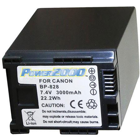 Power2000 BP-828 7.4V 3000mAh Replacement Lithium-Ion Camcorder Battery for Canon