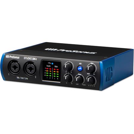 PreSonus Studio 24c 2x2 USB Type-C Audio/MIDI Interface with CR3-X Creative Reference Multimedia Monitors and 1/4” Instrument Cable and Microphone Isolation Shield 