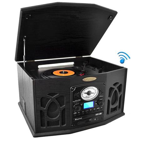 NEW Pyle PPTCM80BTGR Vintage Style Bluetooth Turntable System w// MP3 Recording