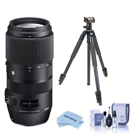 Sigma 100-400mm f/5-6.3 DG OS HSM Lens for Nikon F w/Vesta 203AGH Al Tripod  Kit