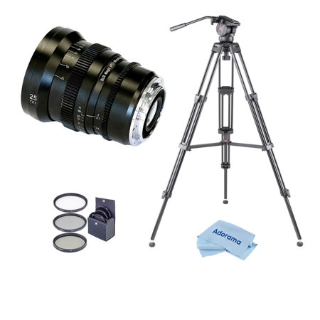 SLR Magic APO25EF APO MicroPrime Cine 25mm T2.1 Lens for Canon EF Mount - With 3POD V3AH Video Tripod with 2-way Fluid Head & Quick-Release ...