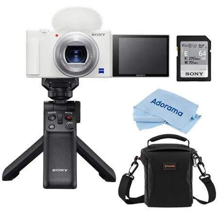 Sony ZV-1 Compact 4K HD Camera, White, with Shooting Grip/Tripod
