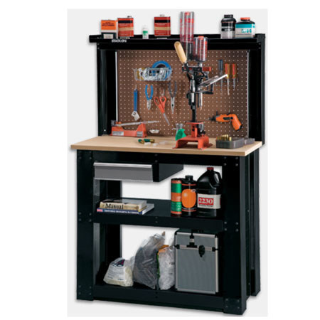 stack-on rta steel reloading workbench with back wall wb-402