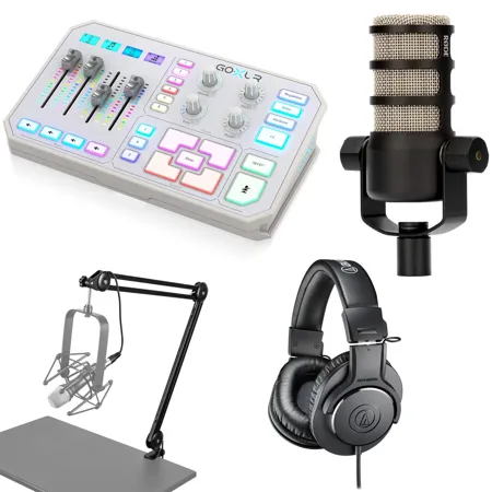 TC Helicon GoXLR 4-Ch USB Streaming Mixer,White w/PodMic Mic,ATH