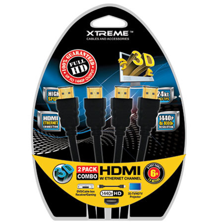 Xtreme Cables 6 Feet HDMI Cable with Ethernet, 2 Pack
