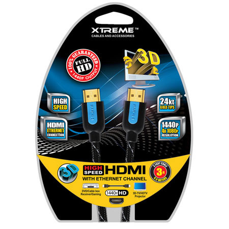 Xtreme Cables 3Ft Braided HDMI Cable with Ethernet