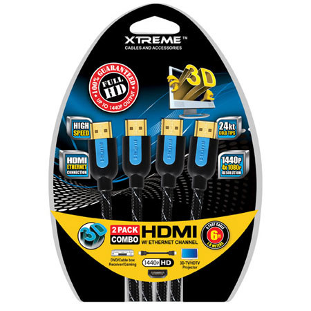 Xtreme Cables 6Ft Braided HDMI Cable, 2 Pack