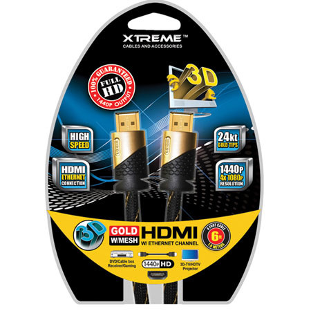 Xtreme Cables 6 Feet Gold and Braided HDMI Cable