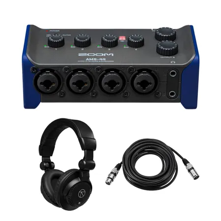 Zoom AMS-44 4x4 USB Audio Interface, Bundle with Headphone & XLR Cable