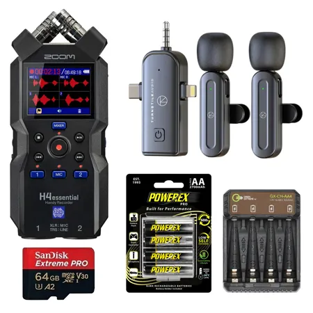 Zoom H4essential 4-Track 32-Bit Float Handy Recorder, Bundle with