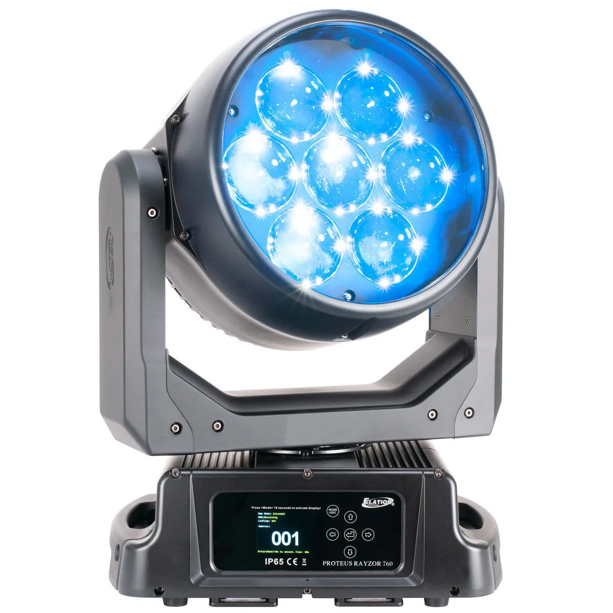 Proteus Rayzor 760; Cabeza móvil tipo Wash IP65 con 7 LEDs RGBW de 60W, ángulo beam de 5° - 77°  Tilt y Pan continuo 360°   8,000 Lumens.
