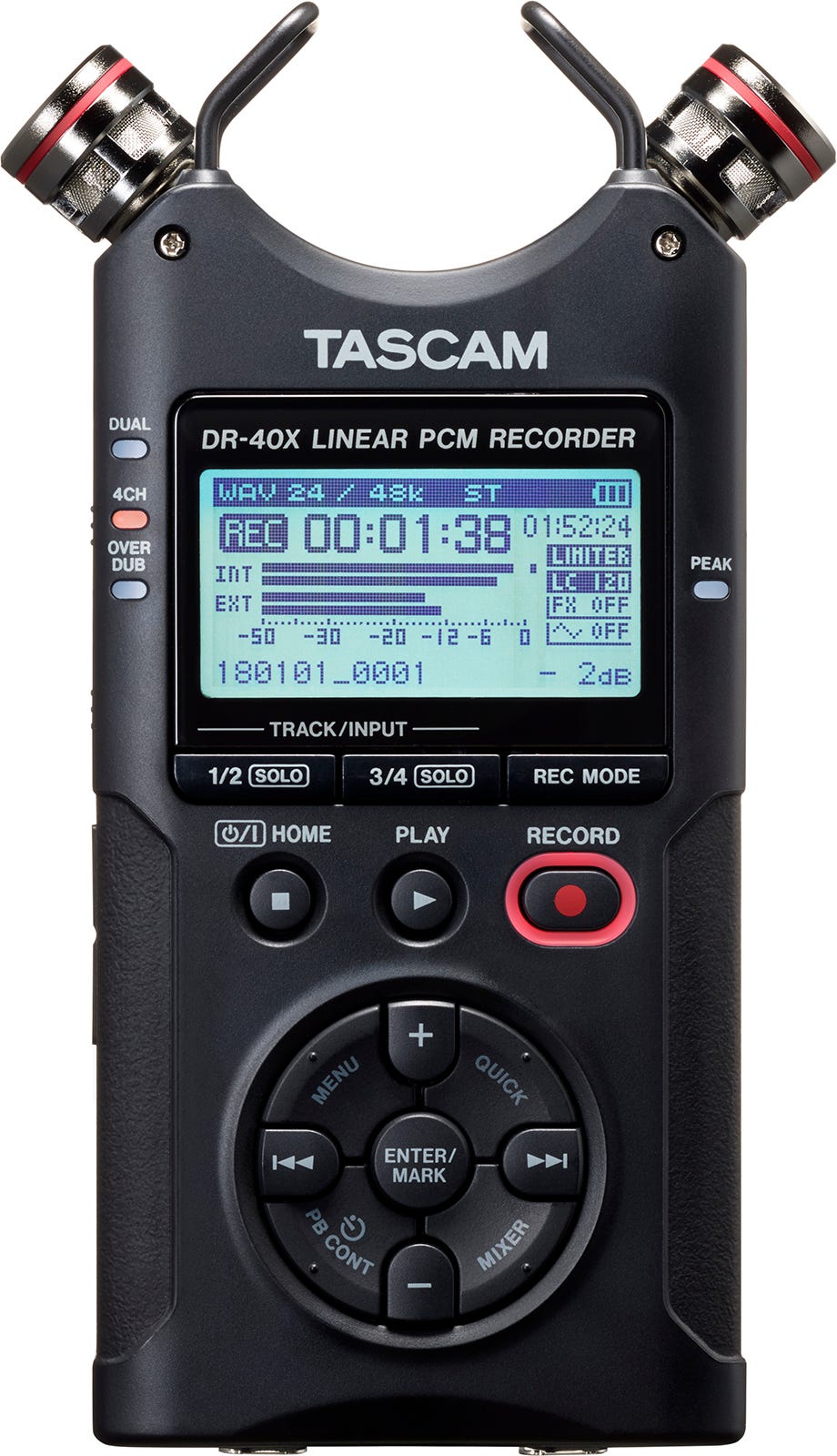 Tascam DR-40X 4-Track Portable Audio Recorder with Adjustable Stereo Microphone Silver 