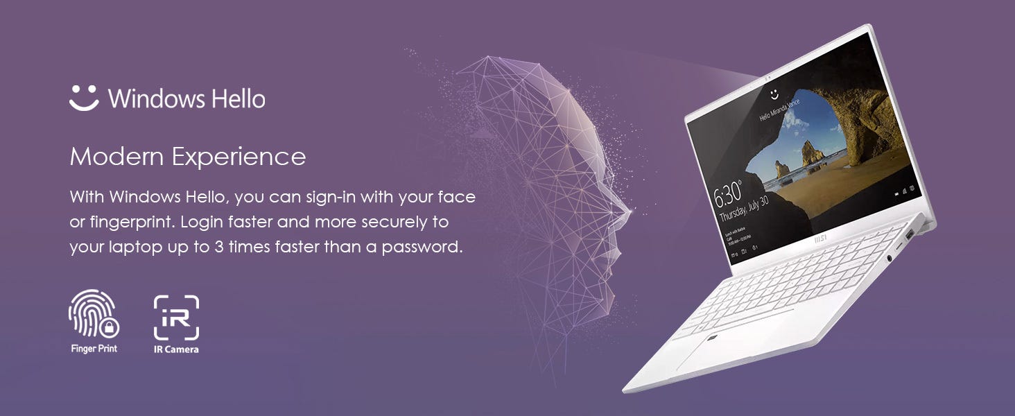 face or fingerprint sign in notebook laptop