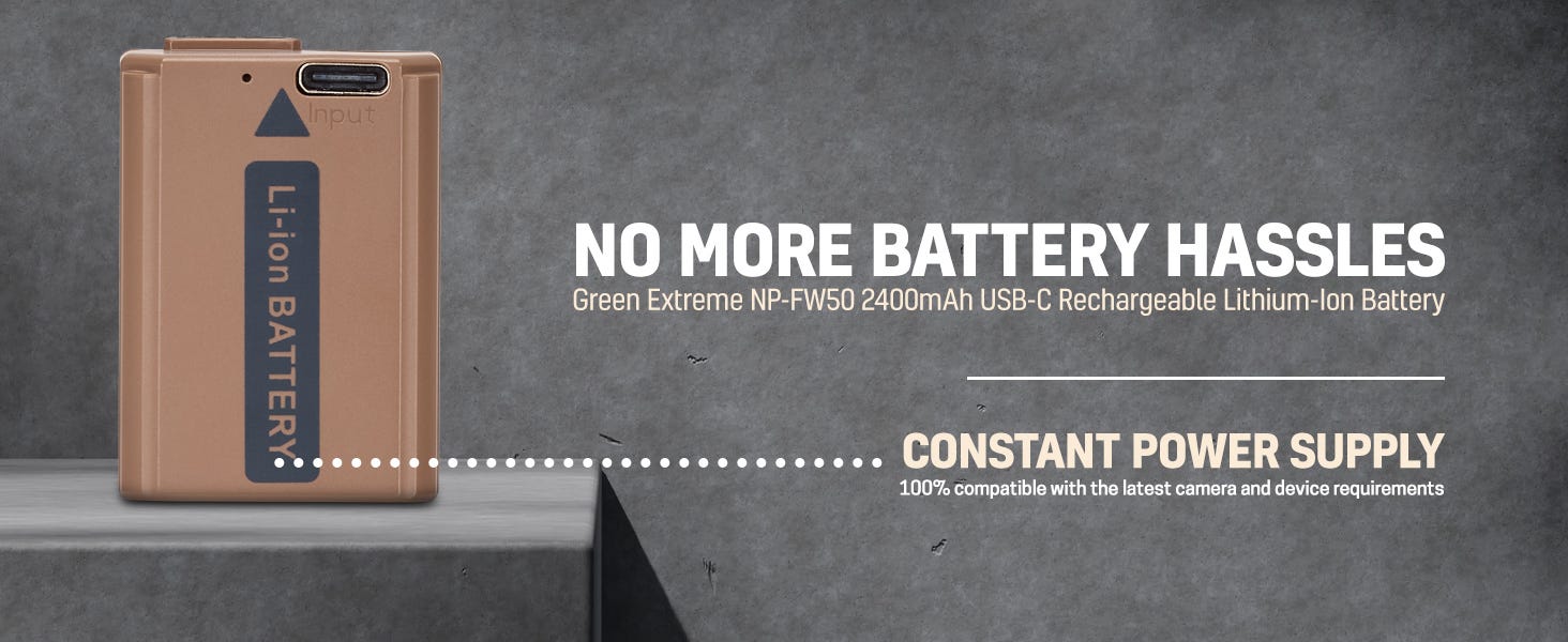 Green Extreme NP-FW50 2400mAh USB-C Rechargeable Lithium-Ion Battery