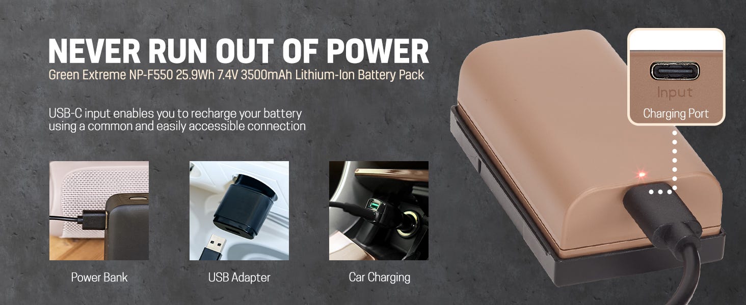 NP-F550 25.9Wh 7.4V 3500mAh Lithium-Ion Battery Pack with USB-C Port     