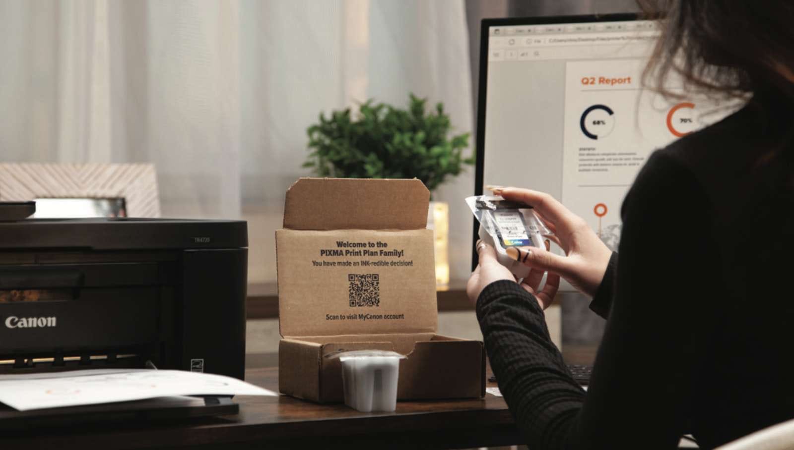 Person using smartphone with printer