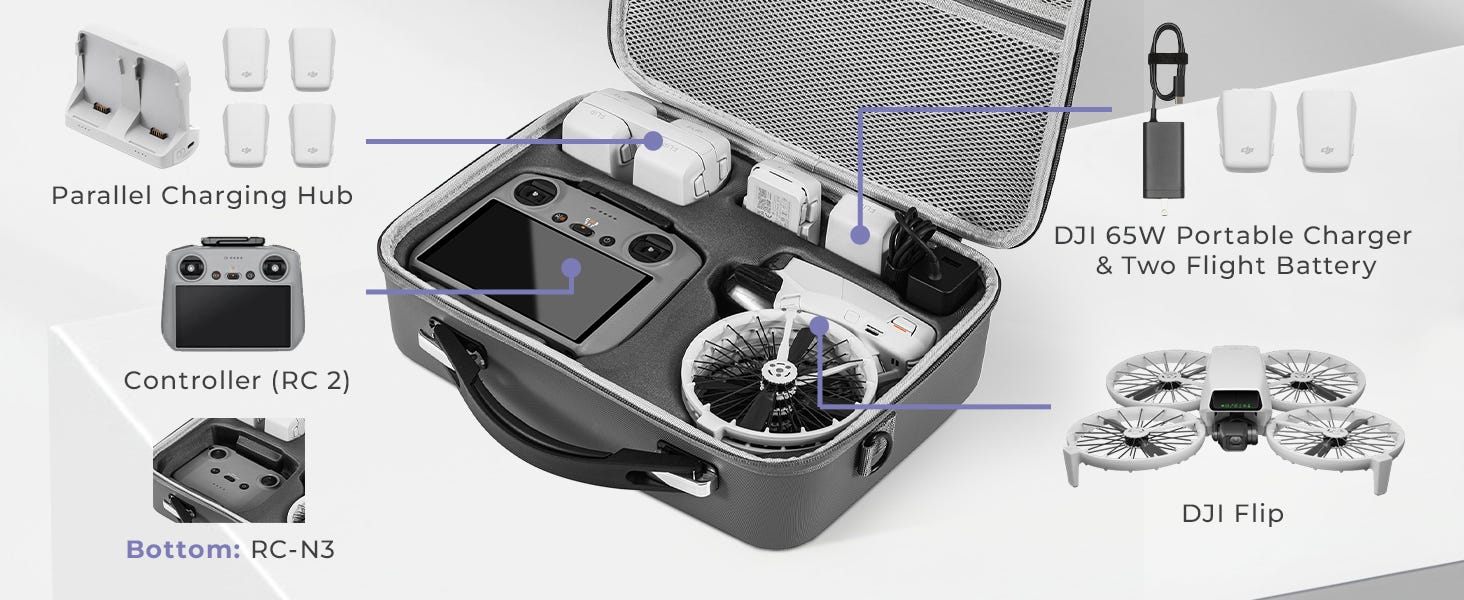 Aries Carrying Case for DJI Flip Fly More Combo, Gray