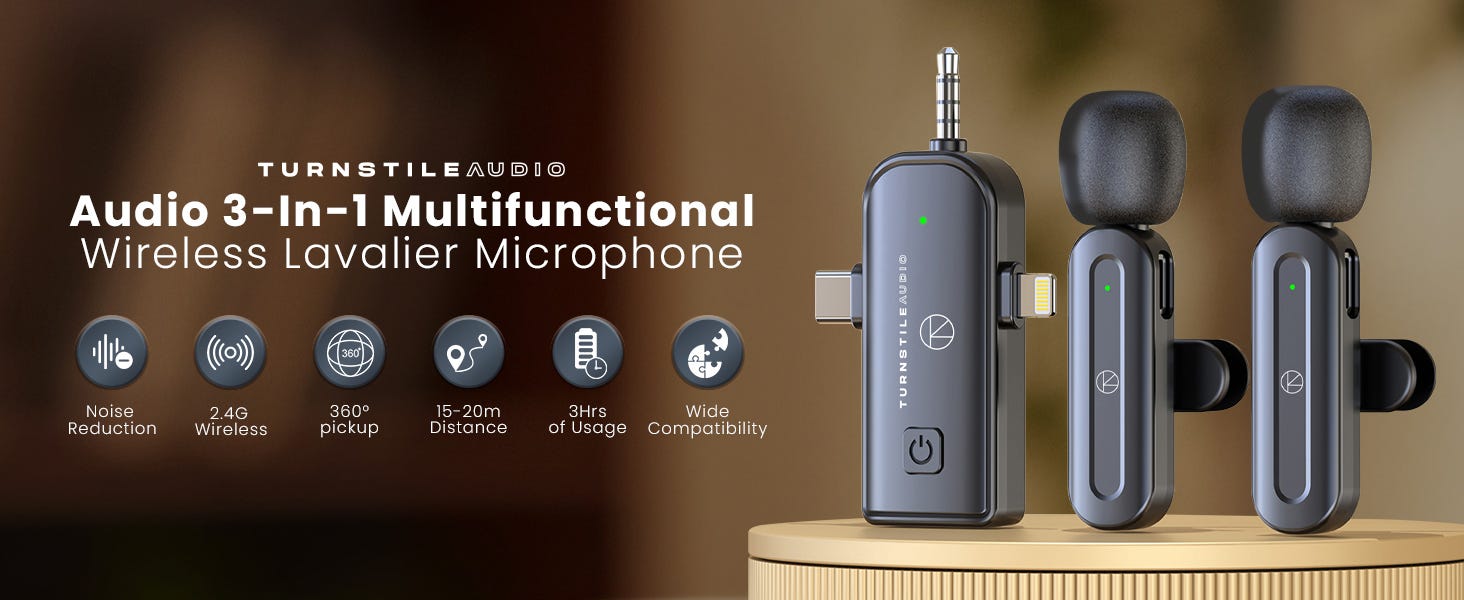 Turnstile Audio 3-In-1 Multifunctional Wireless Lavalier Microphone    