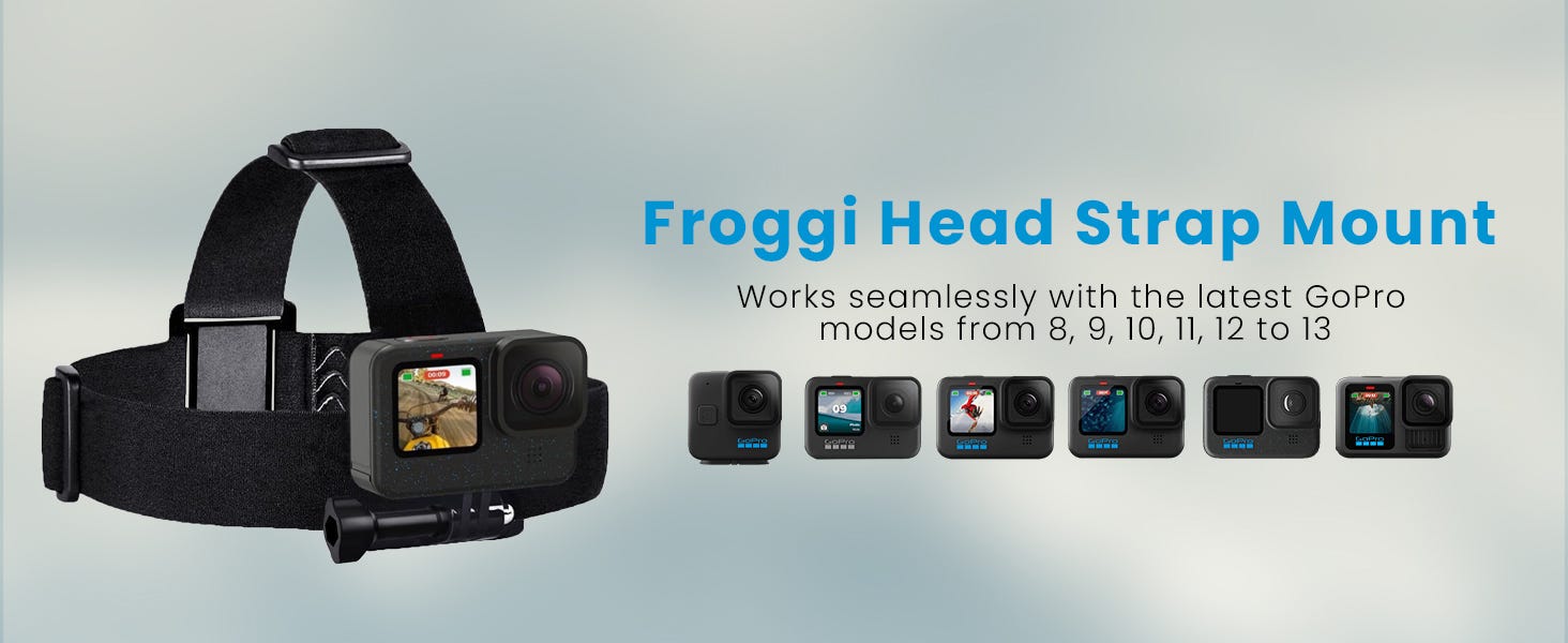 Froggi Head Strap Mount for GoPro HERO 13, 12, 11, 10, 9, 8 Camera  