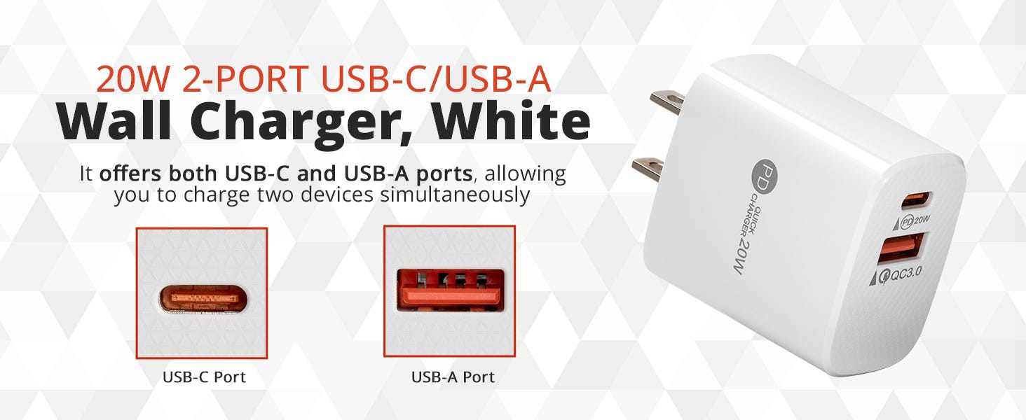  20W 2-Port USB-C/USB-A Wall Charger