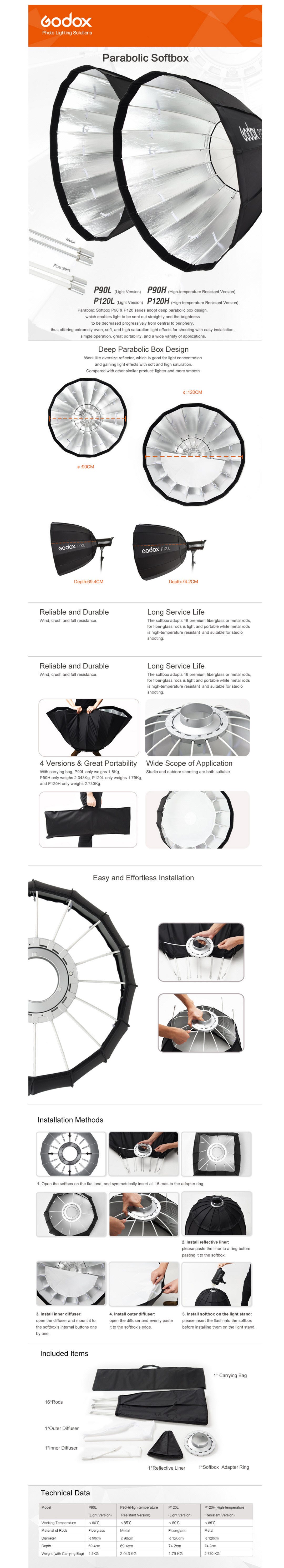 Godox P120H Parabolic Softbox with Elinchrom Mount (120cm) 1 ABX
