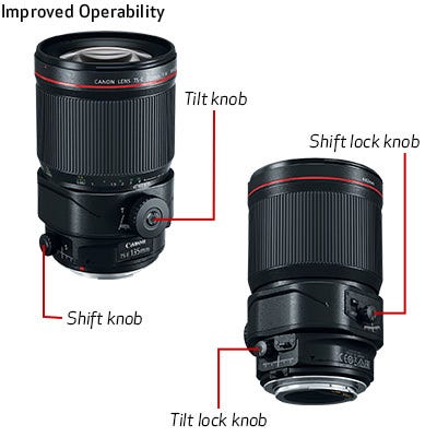 Large Tilt and Shift Knobs for Increased Operability
