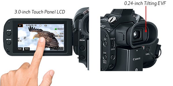 3.0-inch LCD Capacitive Touchscreen with Tiltable Electronic Viewfinder