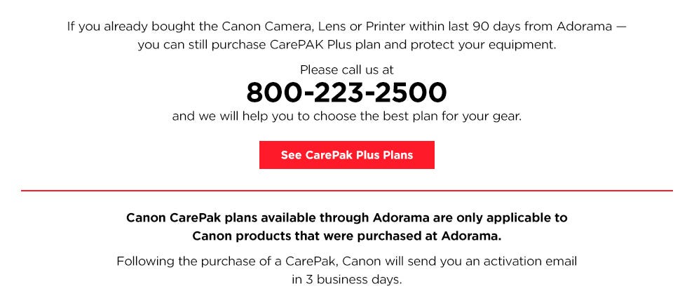 Purchase CarePAK PLUS to protect your camera