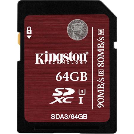 Kingston 64GB SDXC Class 3 UHS I U3 Memory Card SDA3/64GB