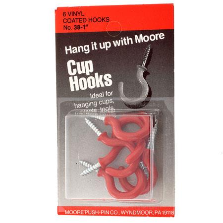 Moore Vinyl Coated 1 Cup Hooks, 6 Pieces, Red 38 RED