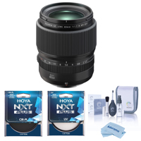 Fujifilm GF 80mm f/1.7 R WR Lens, Black, Bundle with Hoya 77mm UV & CPL Filters