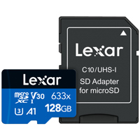 Lexar BLUE High-Performance 633x 128GB UHS-I microSDXC Memory Card w/SD Adapter