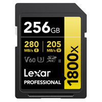 Lexar GOLD Series Professional 1800x UHS-II SDXC Memory Card 256GB Single